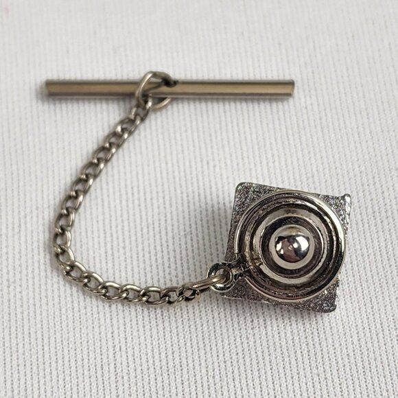 Vintage Silver Tone Blue Stone Tie Tack Pin - Picture 5 of 9